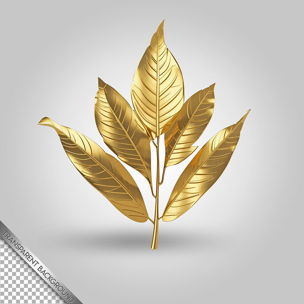 Biểu tượng lá cây 3D vàng gold k44 file PSD