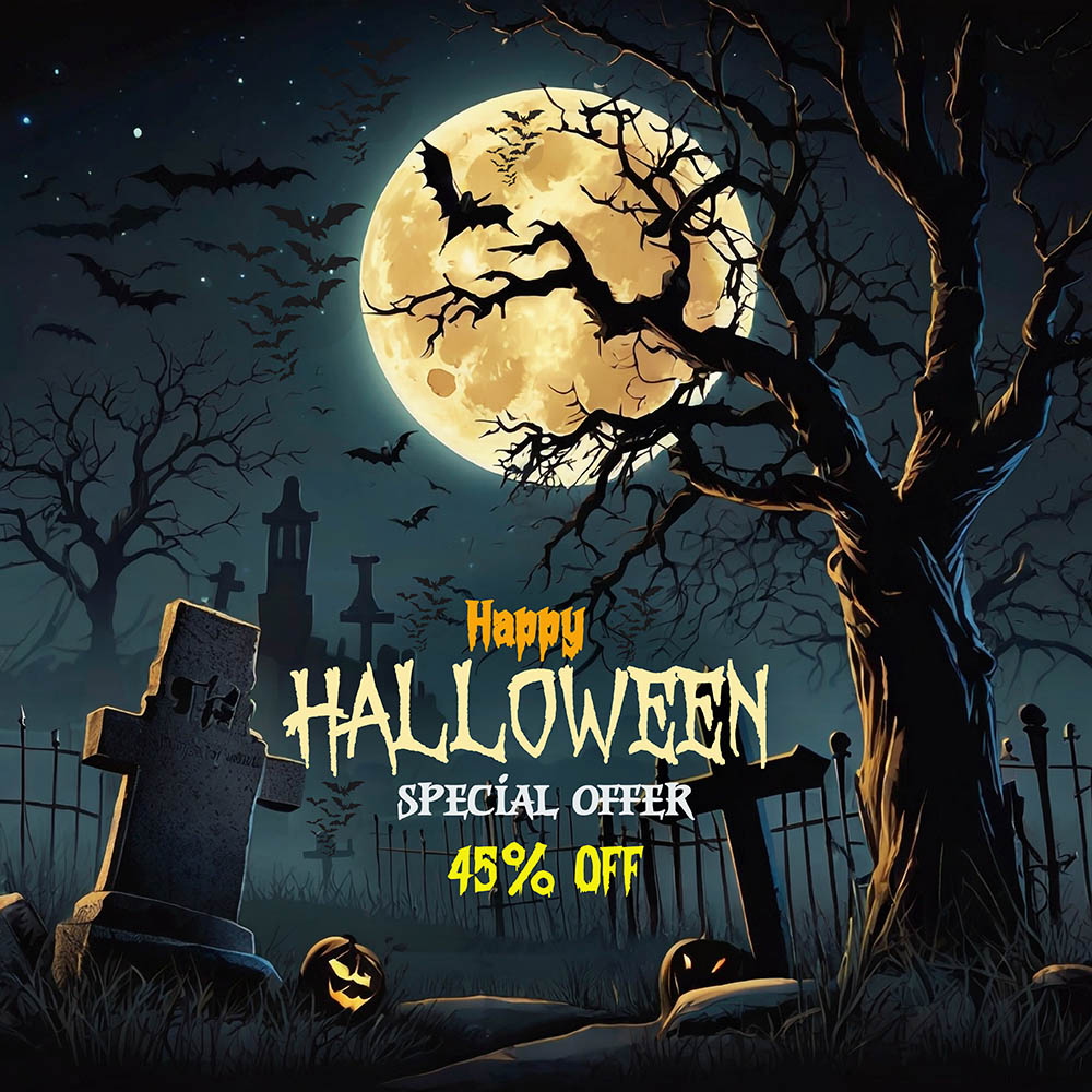 Banner đêm trăng ma quái lễ hội halloween file PSD - mẫu số 228