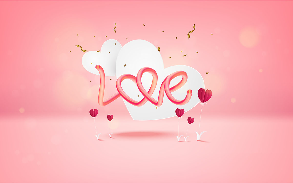 Banner chữ love trái tim trên nền hồng ngọt ngào file vector mẫu số 490