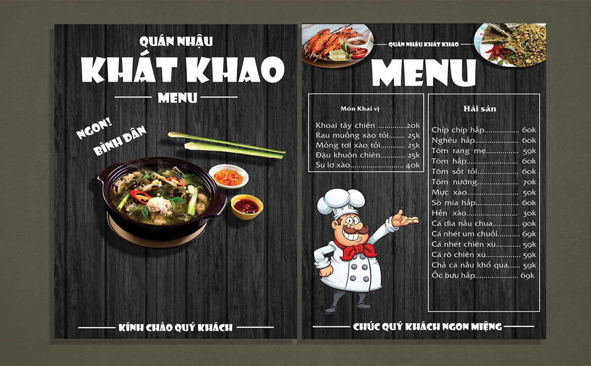 Menu quán nhậu khát khao file CDR