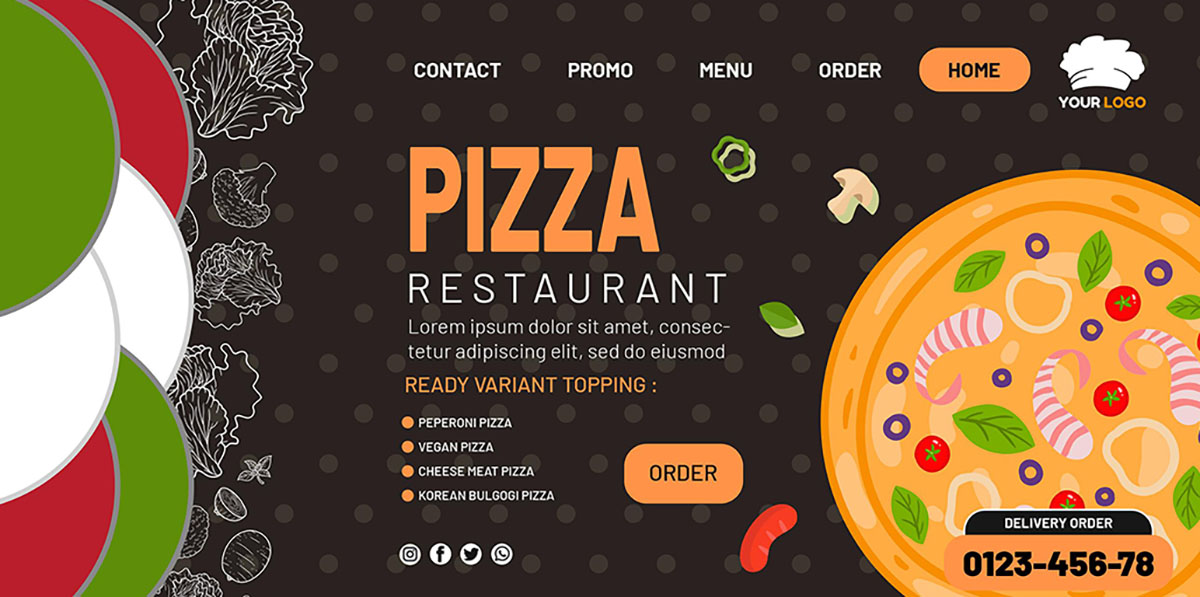 Banner quảng cáo nhà hàng Pizza kiểu Ý K116 file AI và EPS