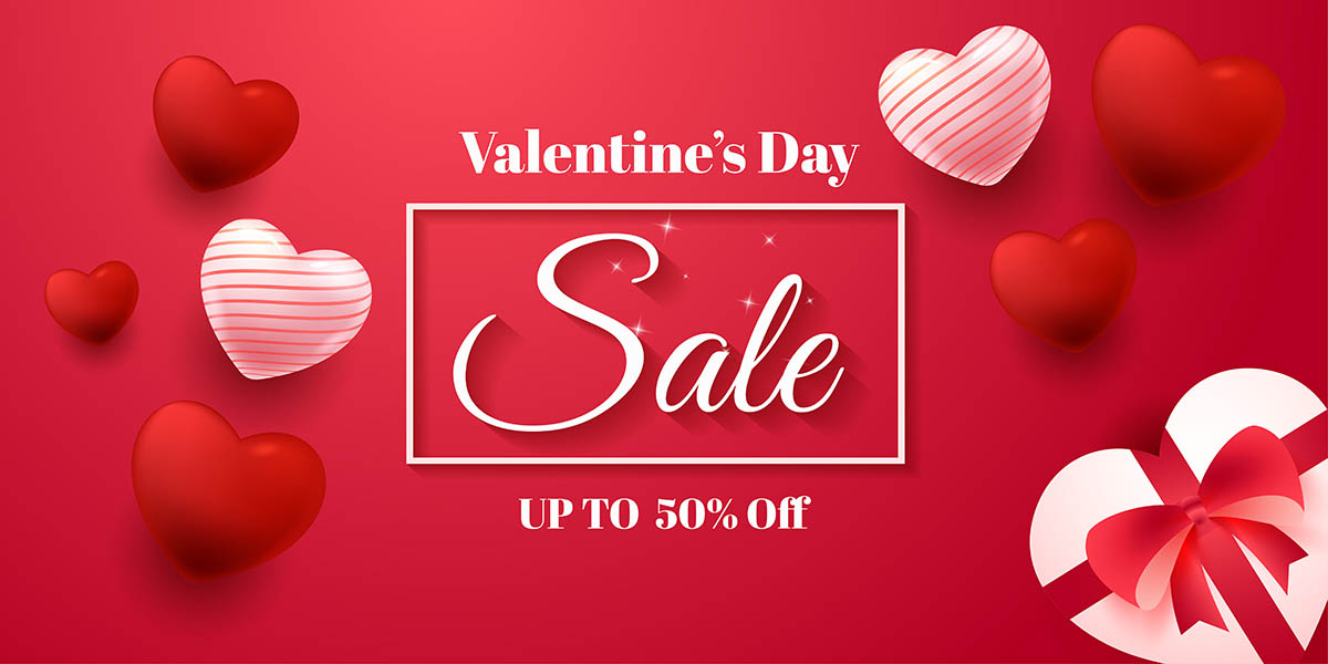 Banner hộp quà cùng trái tim ưu đãi ngày valentine file vector mẫu số 668