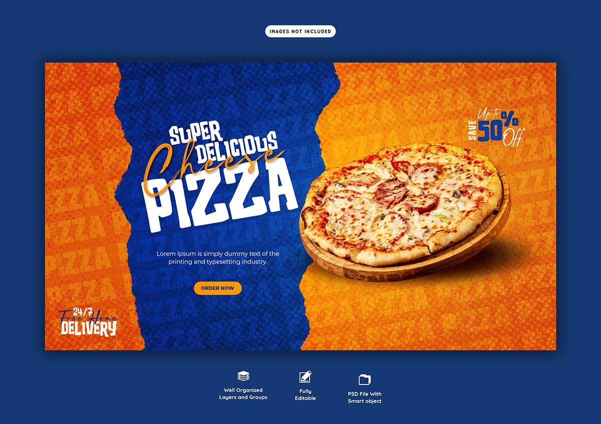 Banner quảng cáo bánh pizza file PSD mẫu P31