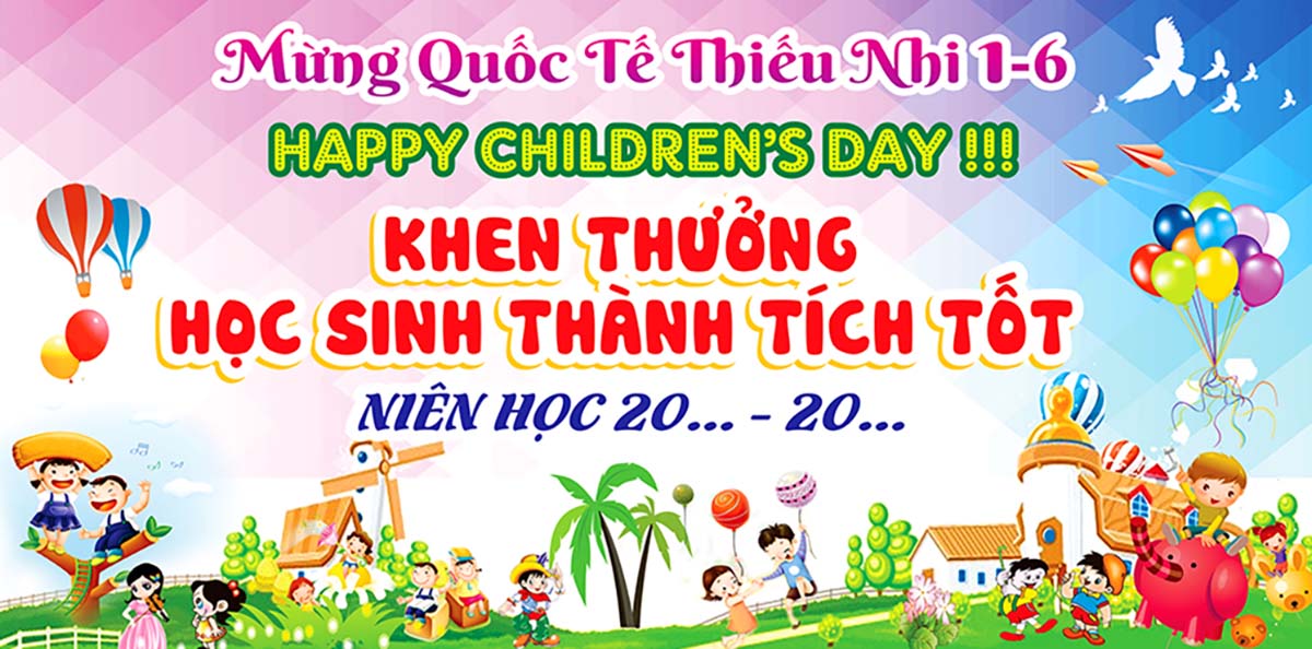 Backdrop khen thưởng học sinh ngày quốc tế thiếu nhi N22 file Corel