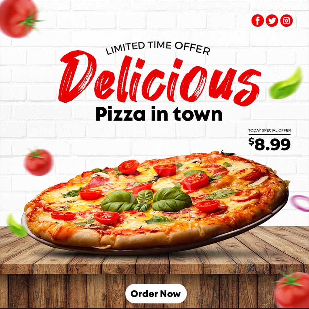 Poster quảng cáo pizza với phô mai và cà chua P82 file PSD