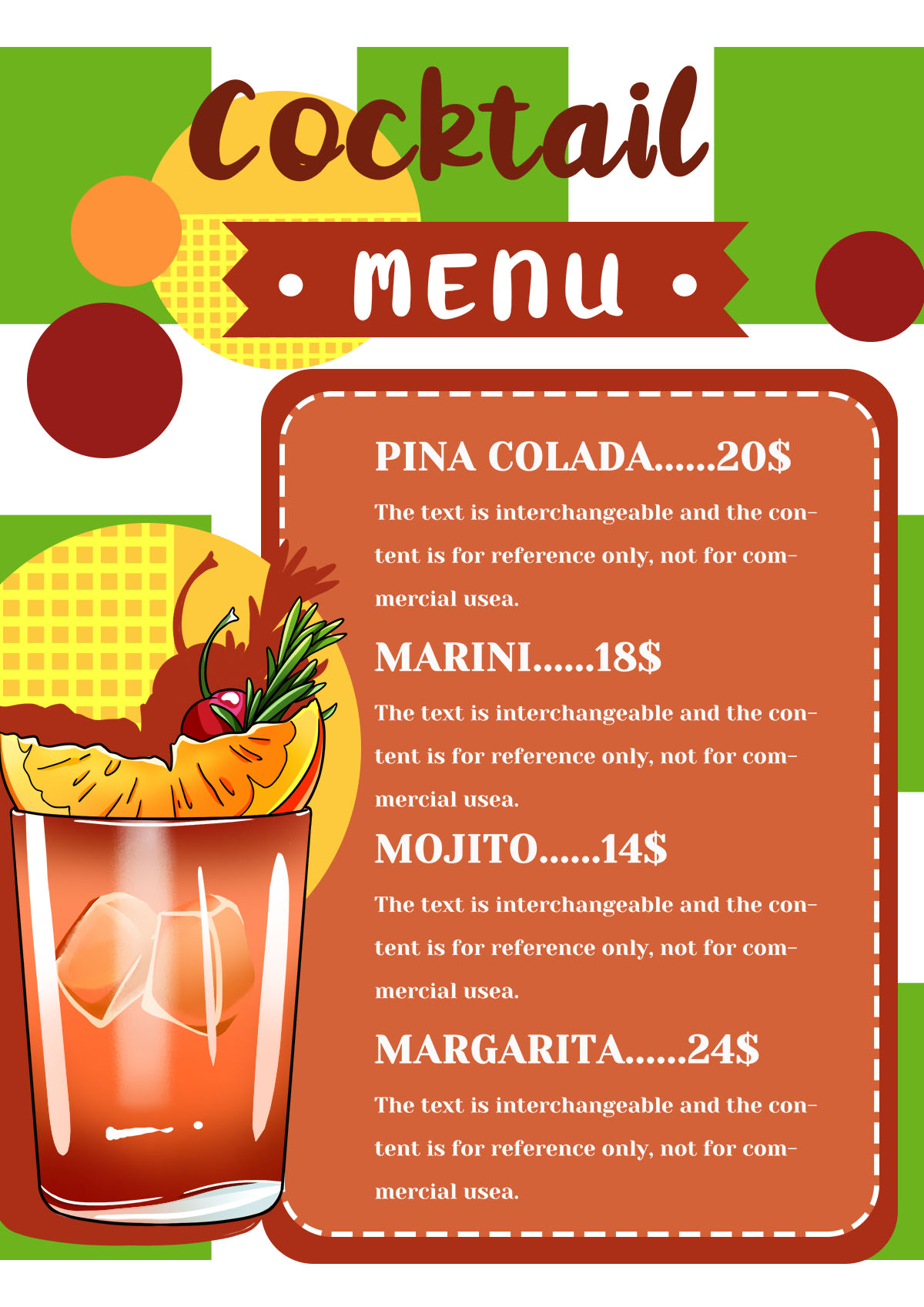 Menu đồ uống cocktai File PSD