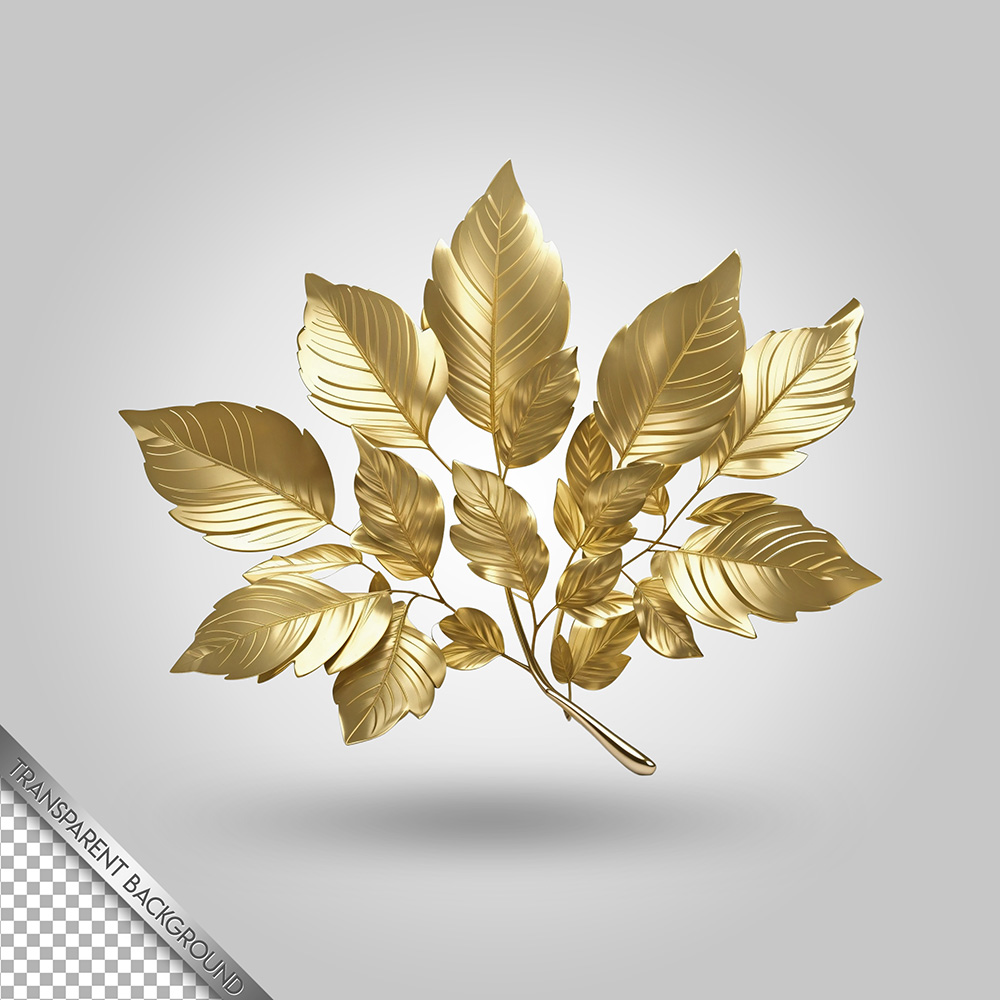 Biểu tượng lá cây 3D vàng gold K54 file PSD