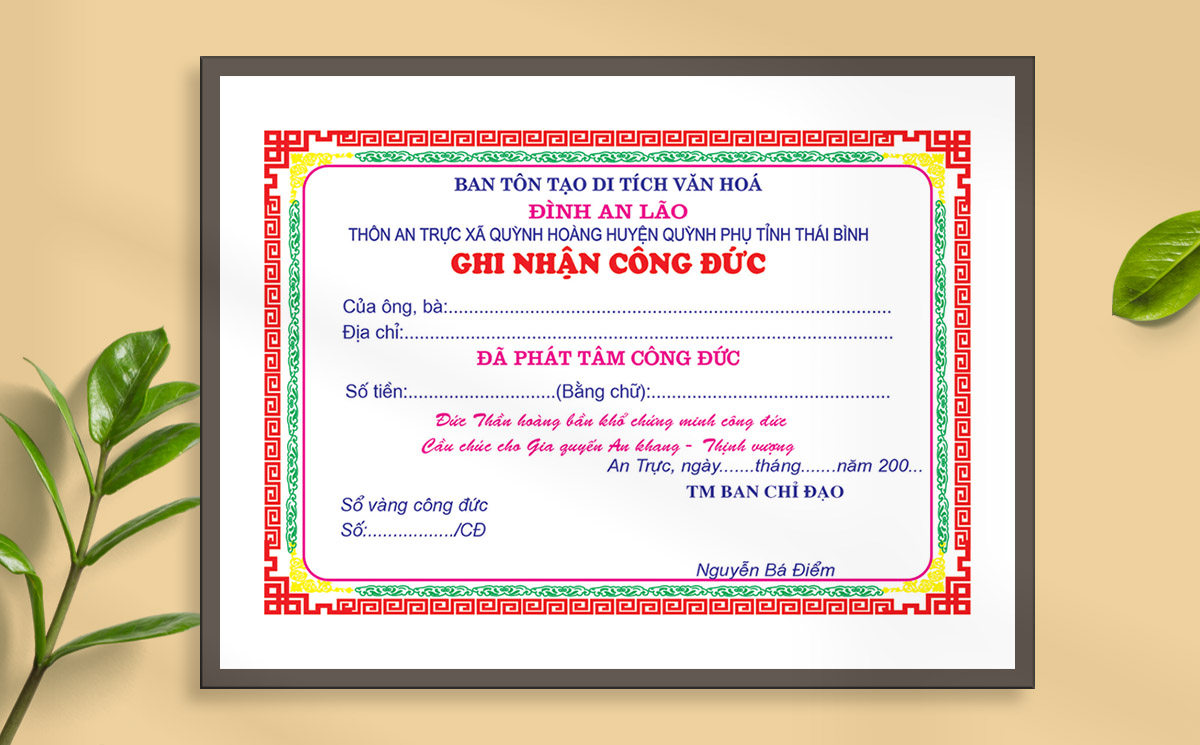 Mẫu giấy khen giấy công nhận công đức file Corel