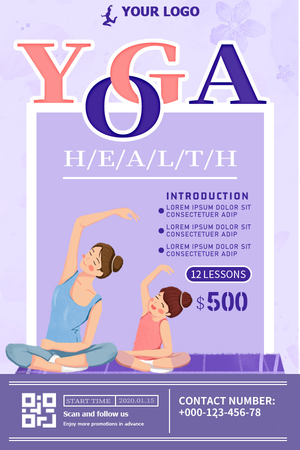 Poster lớp học yoga lành mạnh file PSD - mẫu số 615