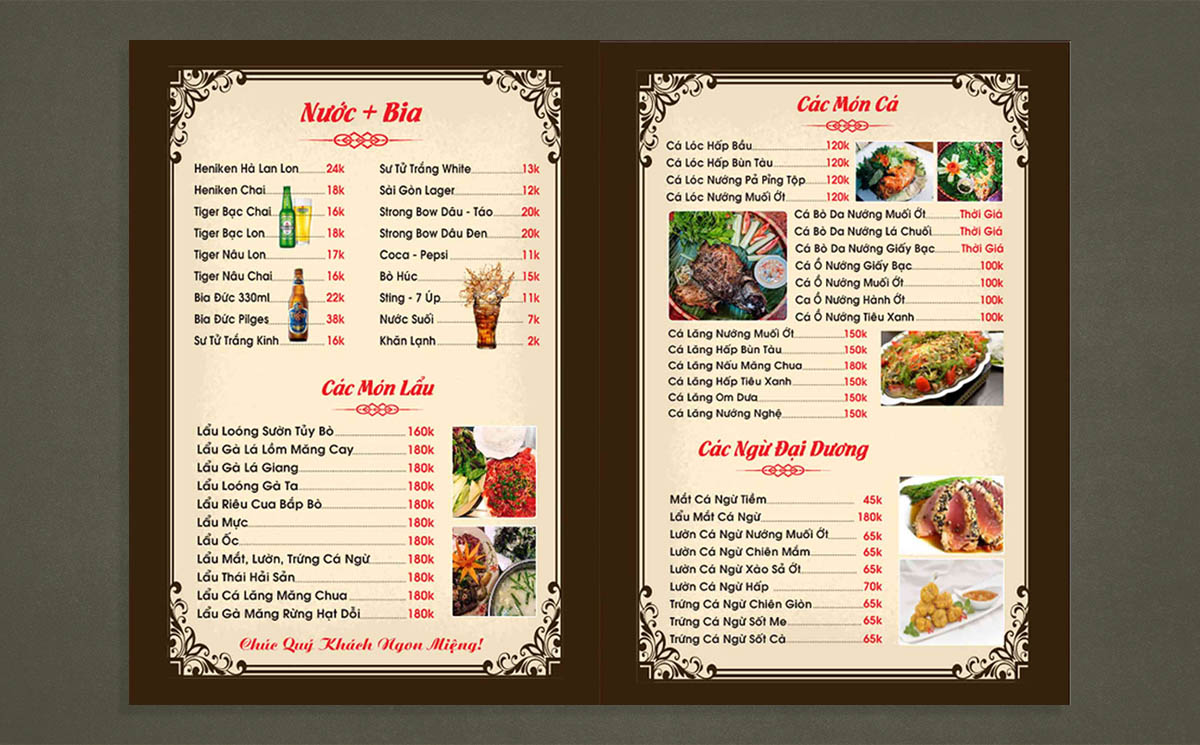 Menu quán nhậu file CDR