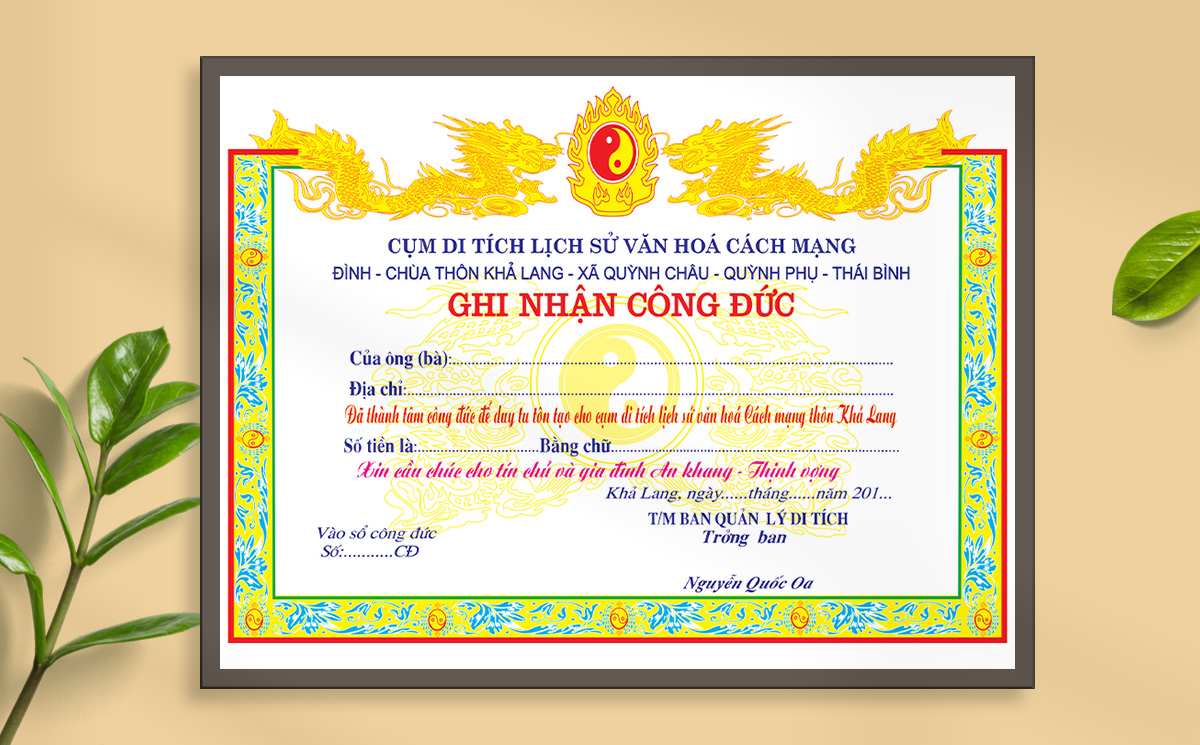 Mẫu giấy khen, bằng ghi nhận công đức file Corel