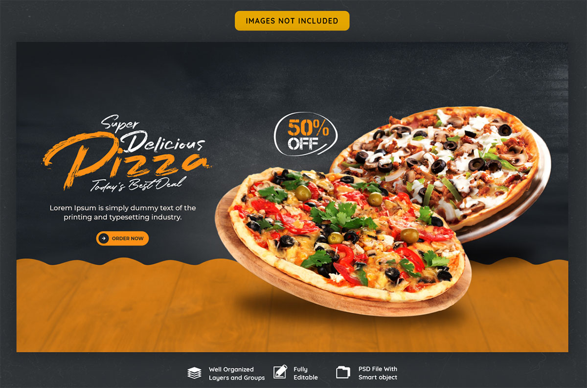 Banner quảng cáo cửa hàng bánh pizza ngon file PSD - mẫu số 529