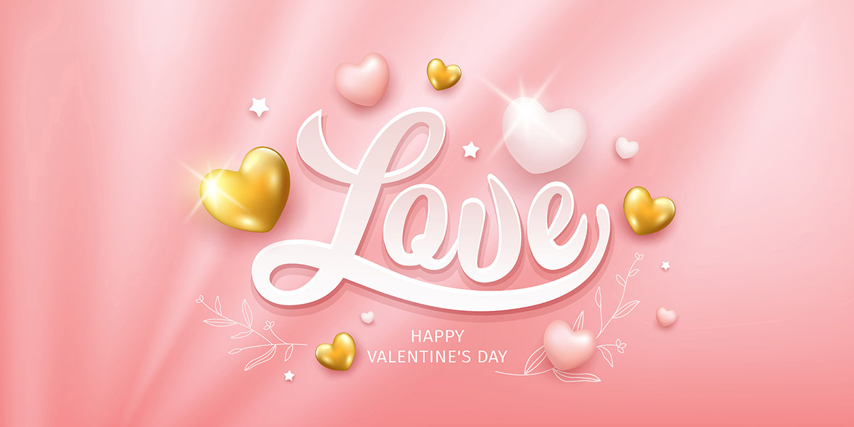 Banner chữ love nền hồng valentine file vector mẫu số 229