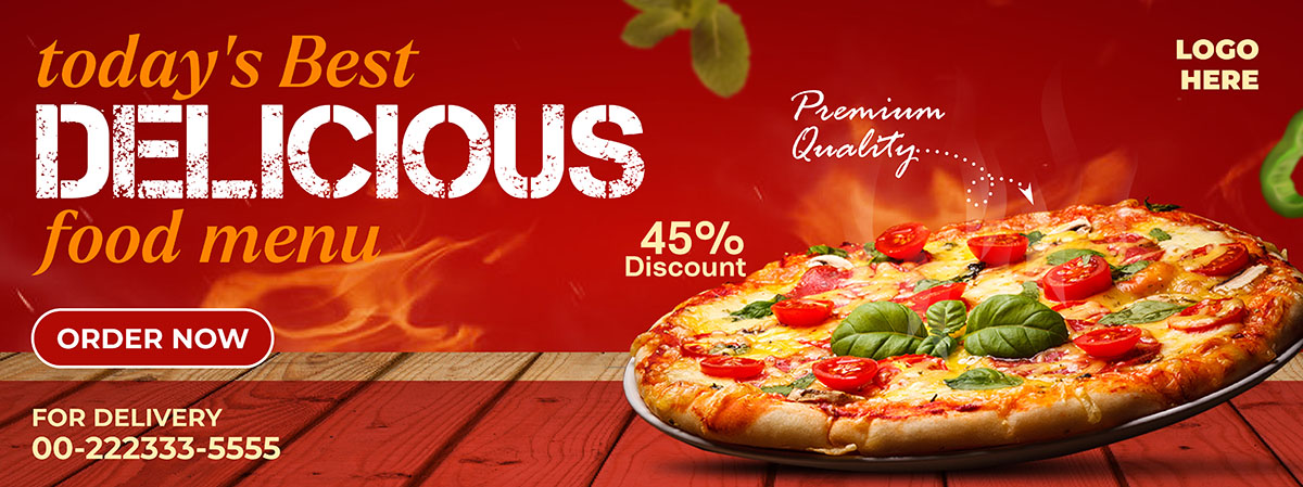 Banner quảng cáo bánh pizza nền đỏ L18 file EPS