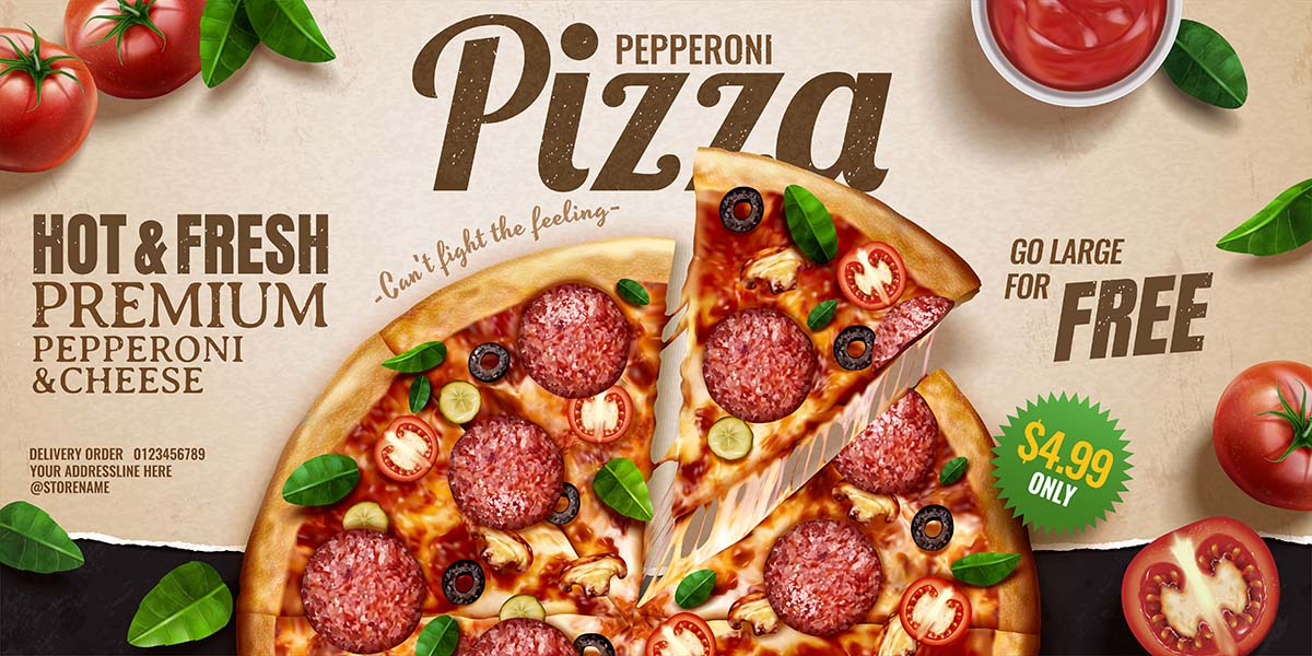 Banner quảng cáo bánh pizza lạp xưởng file EPS và AI mẫu P79