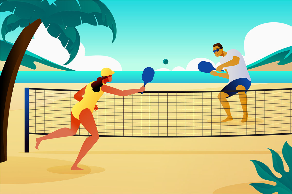 Hình ảnh đánh pickleball trên bãi biển file vector mẫu HV12