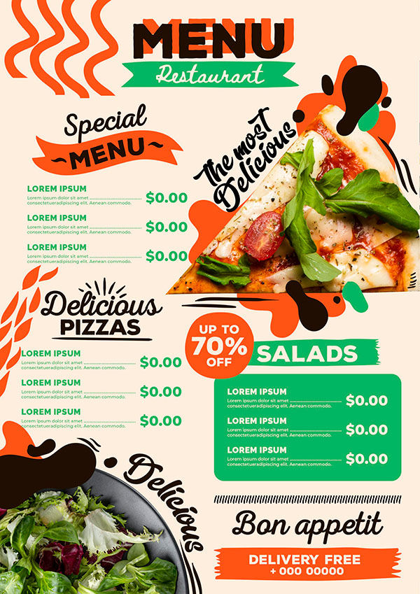 Menu quán bán bánh pizza file EPS và AI mẫu P133