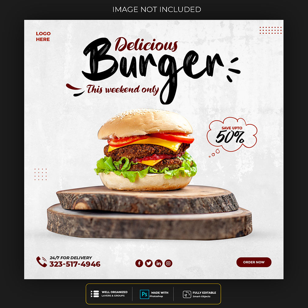 Poster quảng cáo bánh hamburger file PSD mẫu P118