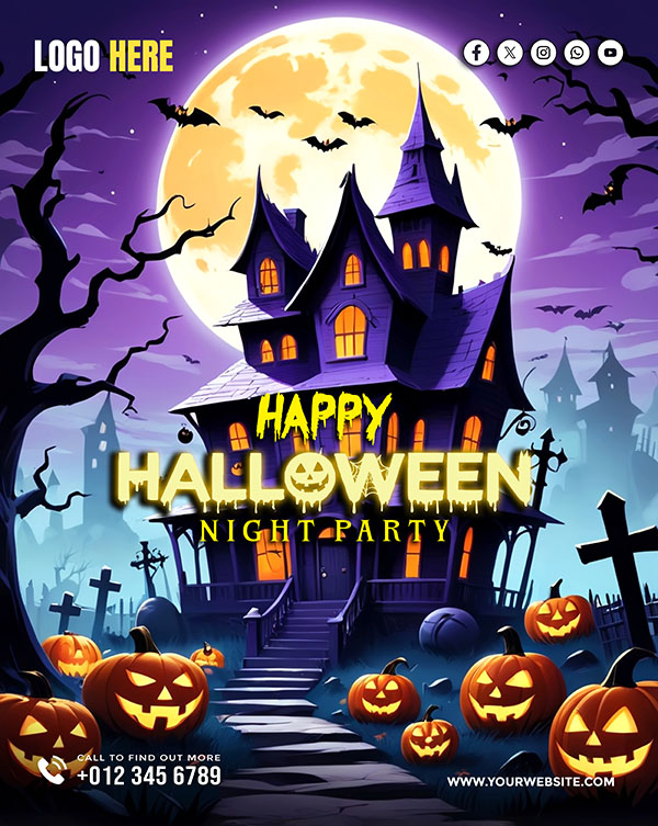 Poster đêm hội halloween file PSD - mẫu số 676