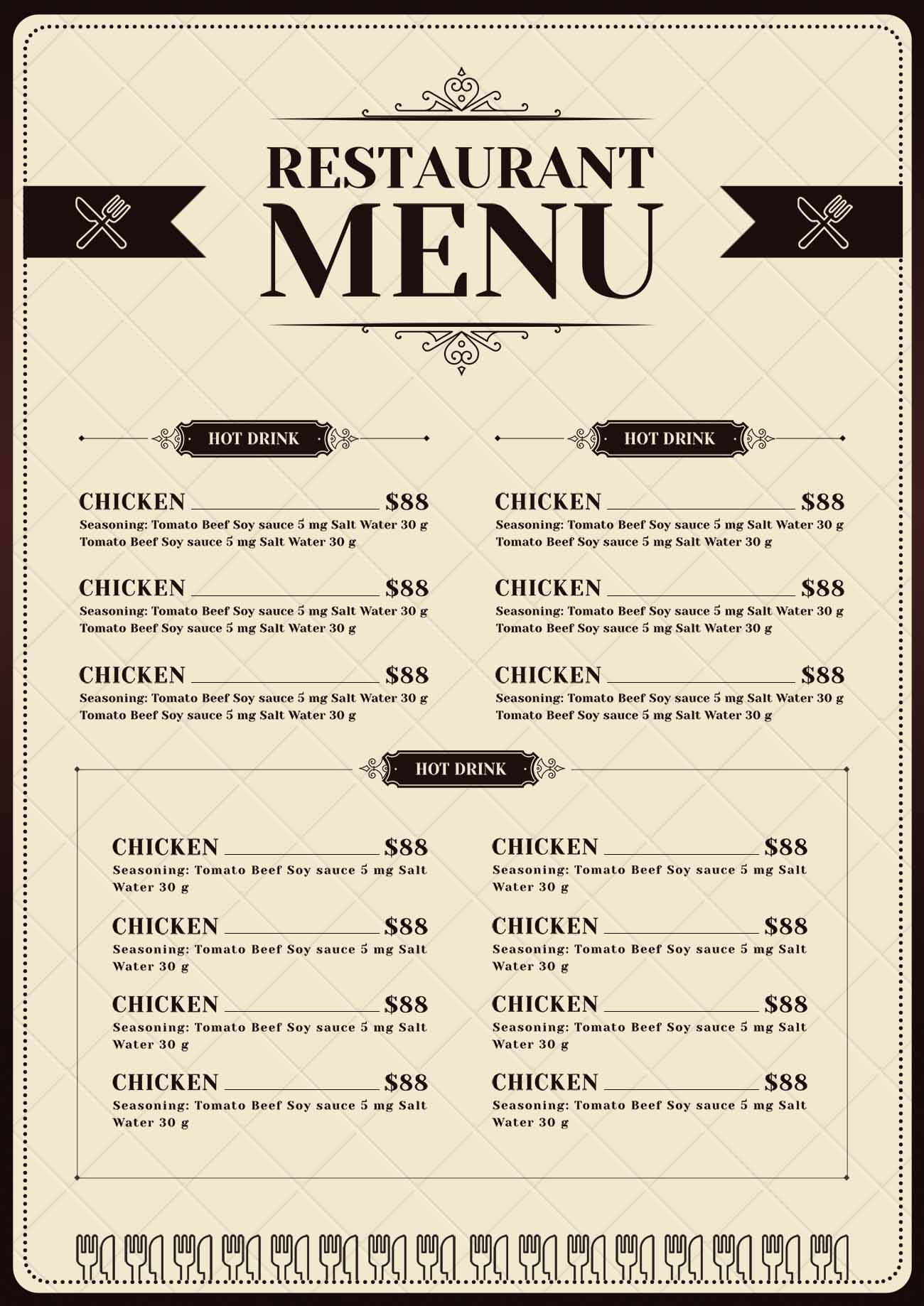 Mẫu menu nhà hàng cao cấp file PSD mẫu H27