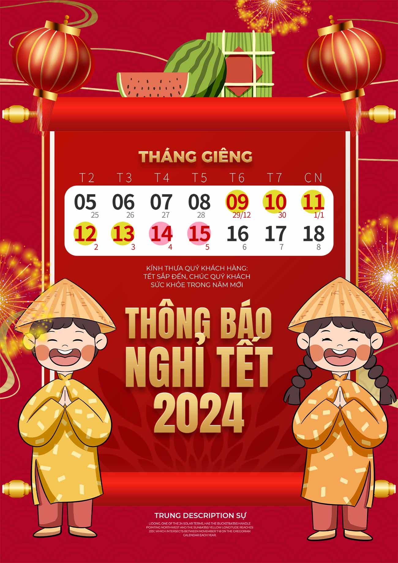 Poster thông báo lịch nghỉ Tết mẫu 32 PSD