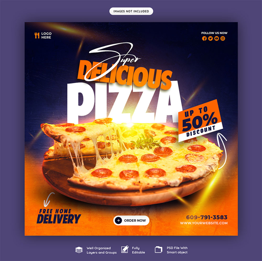 Banner ưu đãi bánh pizza file PSD - mẫu số 523