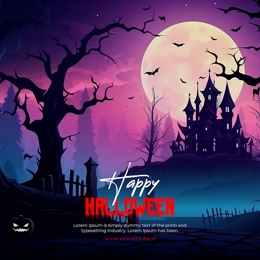 Banner ngôi nhà ma quái lễ hội halloween file PSD - mẫu số 354