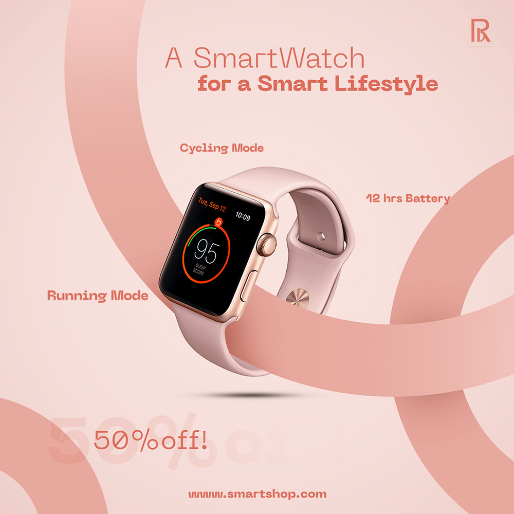 Poster quảng cáo đồng hồ smart watch màu hồng file PSD mẫu DH83