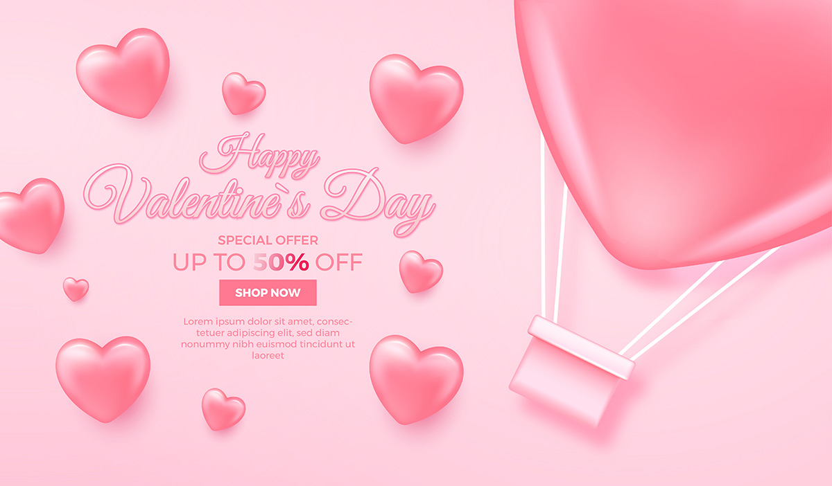 Banner giảm giá quà tặng ngày valentine màu hồng file vector mẫu BV291