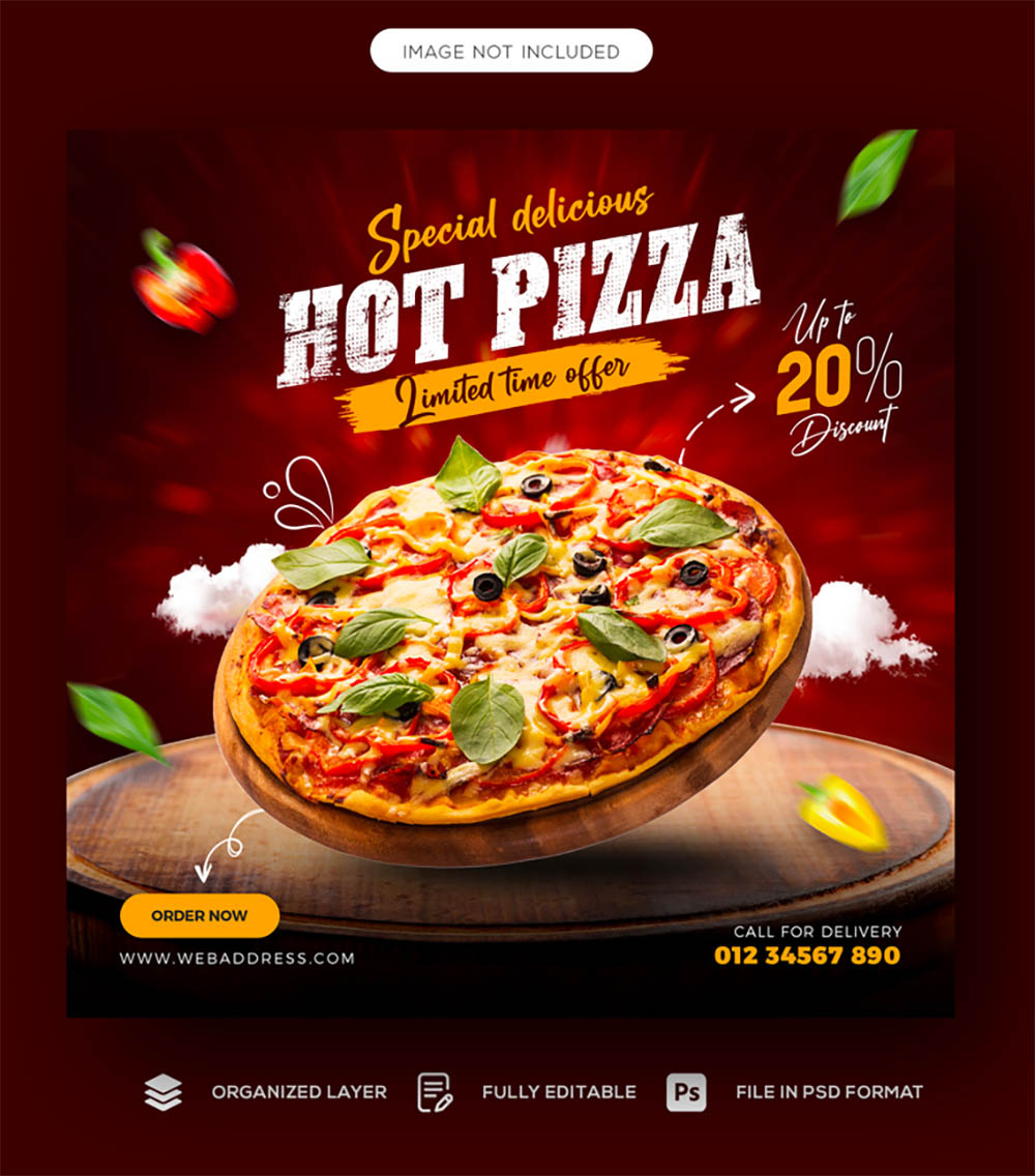 Banner quảng cáo ưu đãi bánh pizza file PSD - mẫu số 831