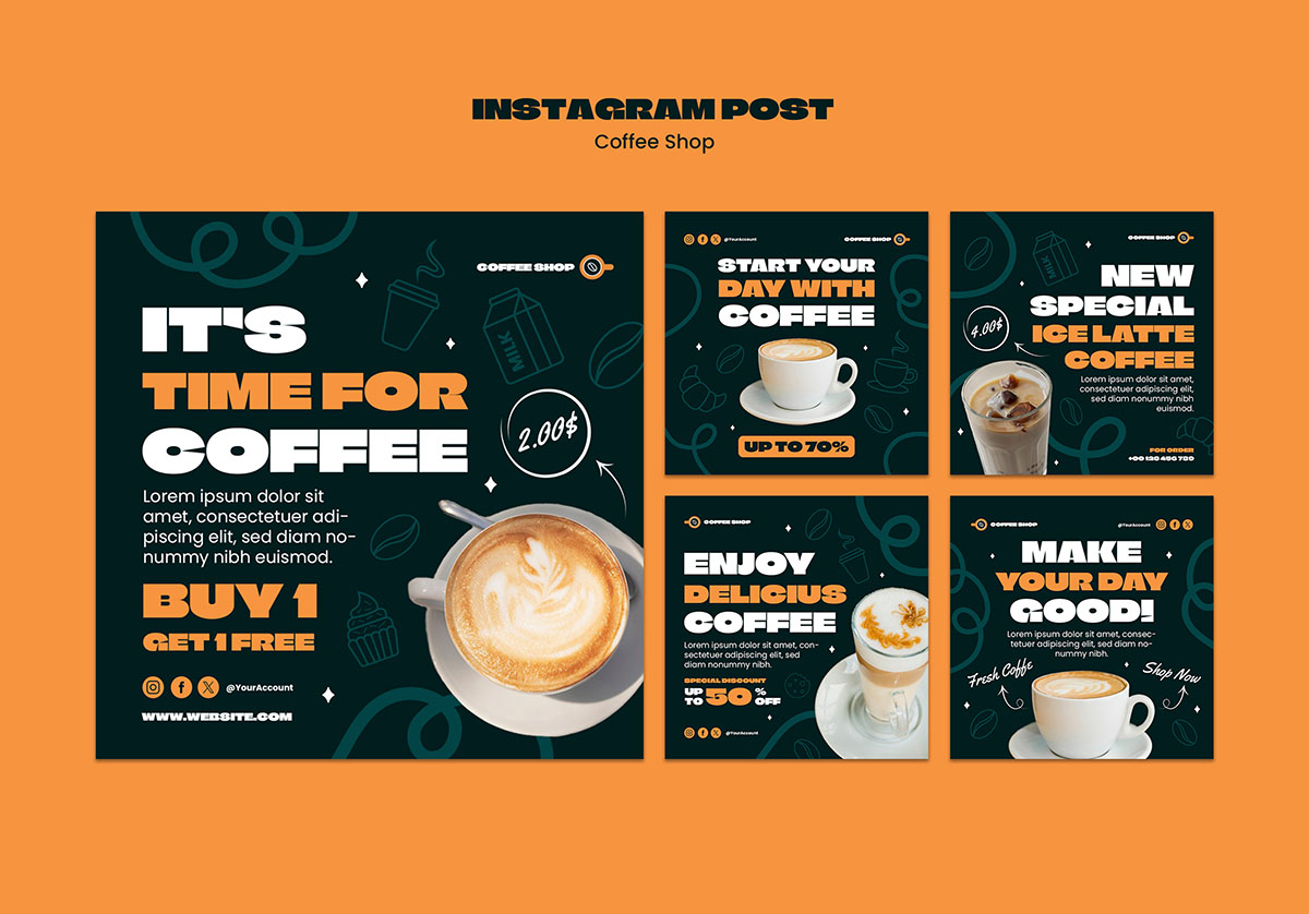 Mẫu bài đăng ảnh coffee trên mạng xã hội file PSD mẫu CF184