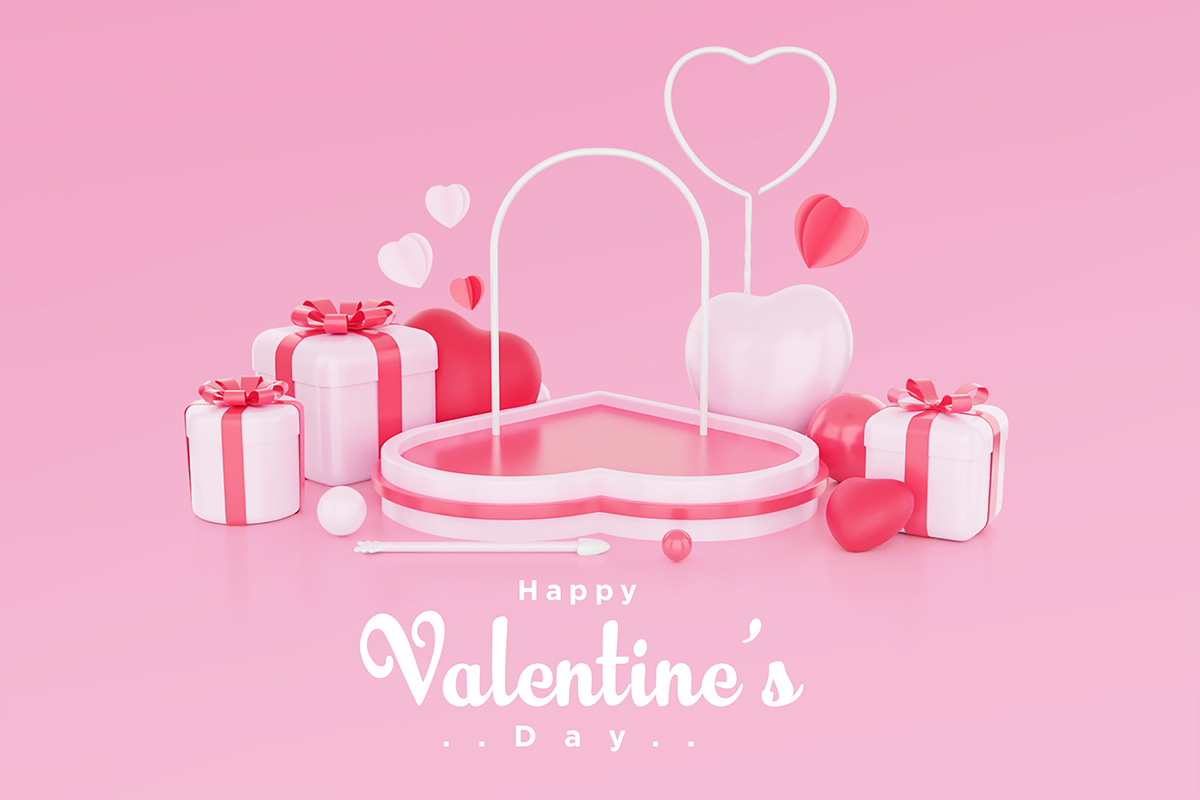 Banner bục 3D ngày valentine lãng mạn file PSD mẫu BV189