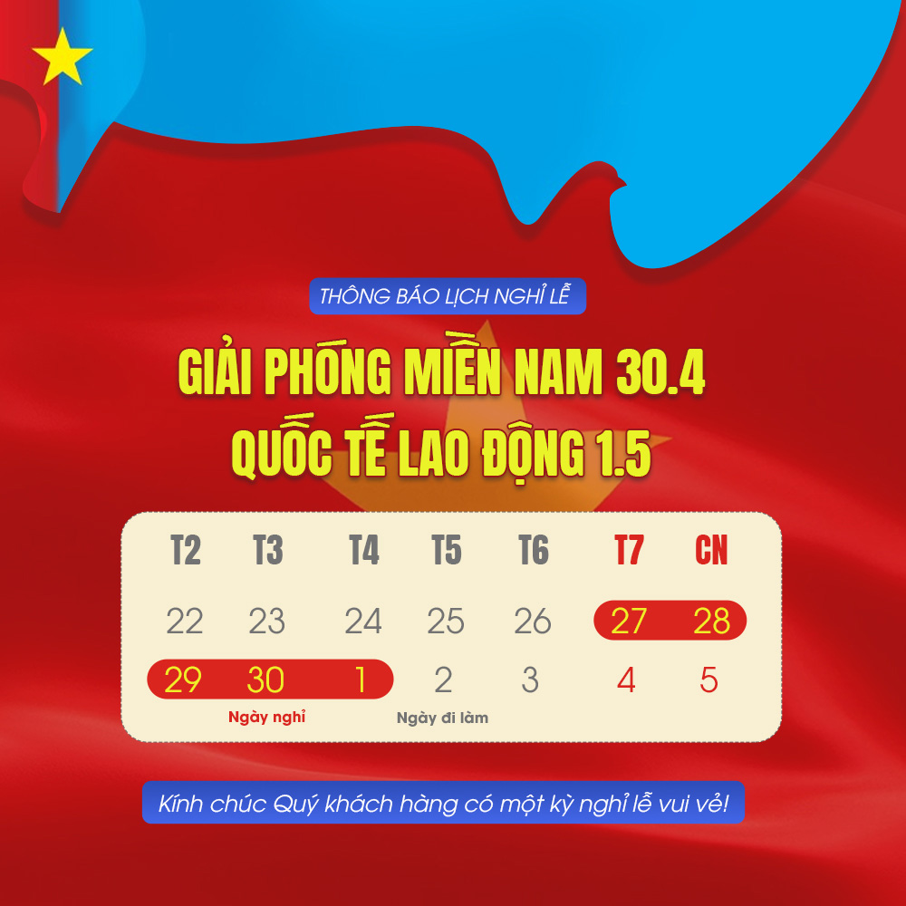 Thông báo nghỉ lễ dịp 30.4 - 01.5 mẫu 69 file PSD