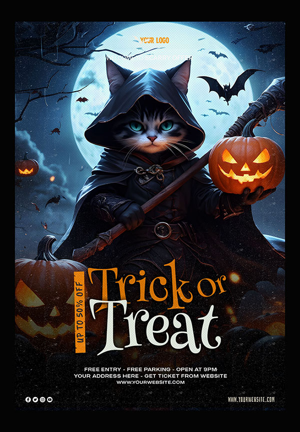 Poster phù thủy lễ hội halloween file PSD - mẫu số 686