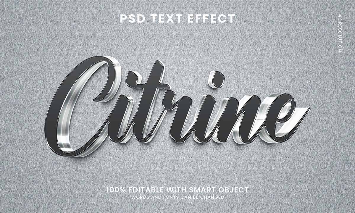 Hiệu ứng chữ 3D màu bạc file PSD mẫu HU970