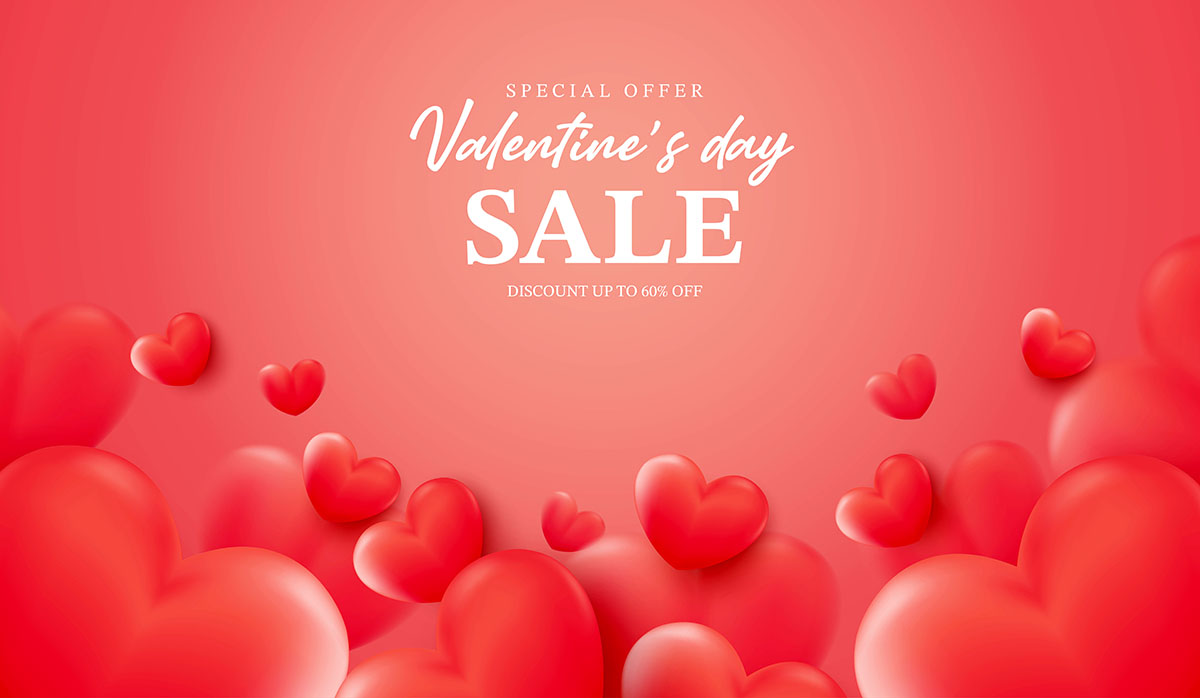 Banner hình ảnh trái tim đỏ ưu đãi dịp valentine file vector mẫu số 280