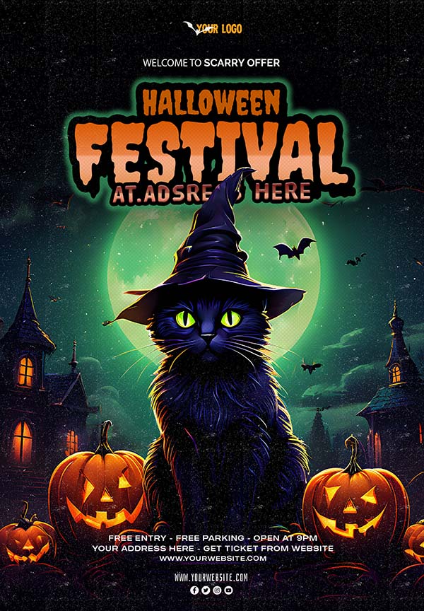 Poster lễ hội halloween kinh dị file PSD mẫu MB299