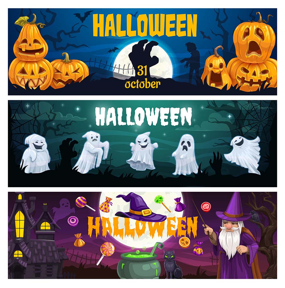 Banner lễ hội halloween kinh dị file EPS và AI mẫu MB142