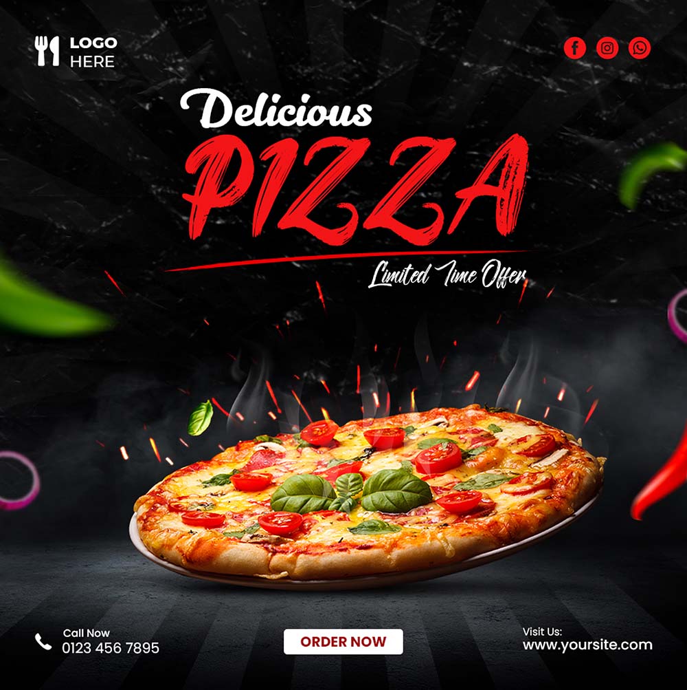 Poster quảng cáo bánh Pizza nền màu đen mẫu L05 file PSD