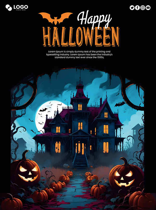 Poster lễ hội halloween kinh dị file PSD mẫu MB272