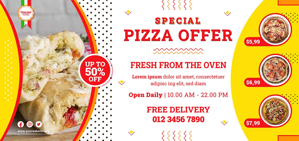 Banner quảng cáo bánh Pizza ưu đãi đặc biệt K86 file AI và EPS