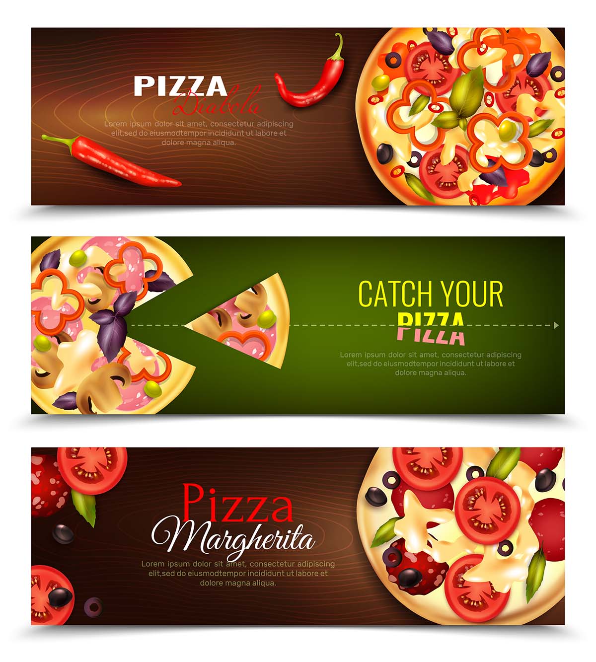 Banner quảng cáo bánh Pizza với ớt và cà chua K36 file EPS