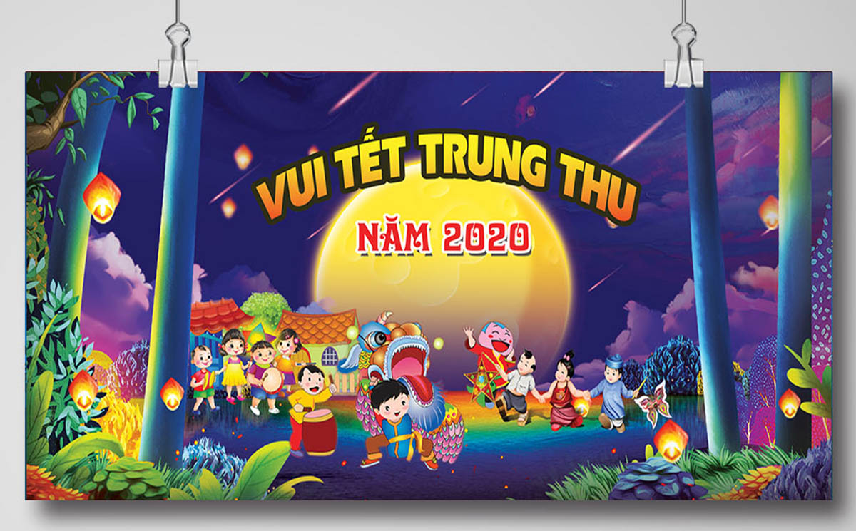 Backdrop khung cảnh vui chơi đêm trung thu - Mẫu 1692024