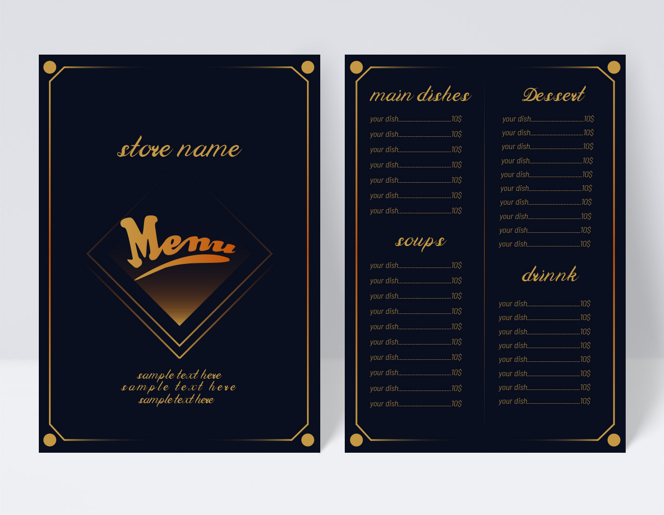 Menu màu xanh than chữ vàng file PSD