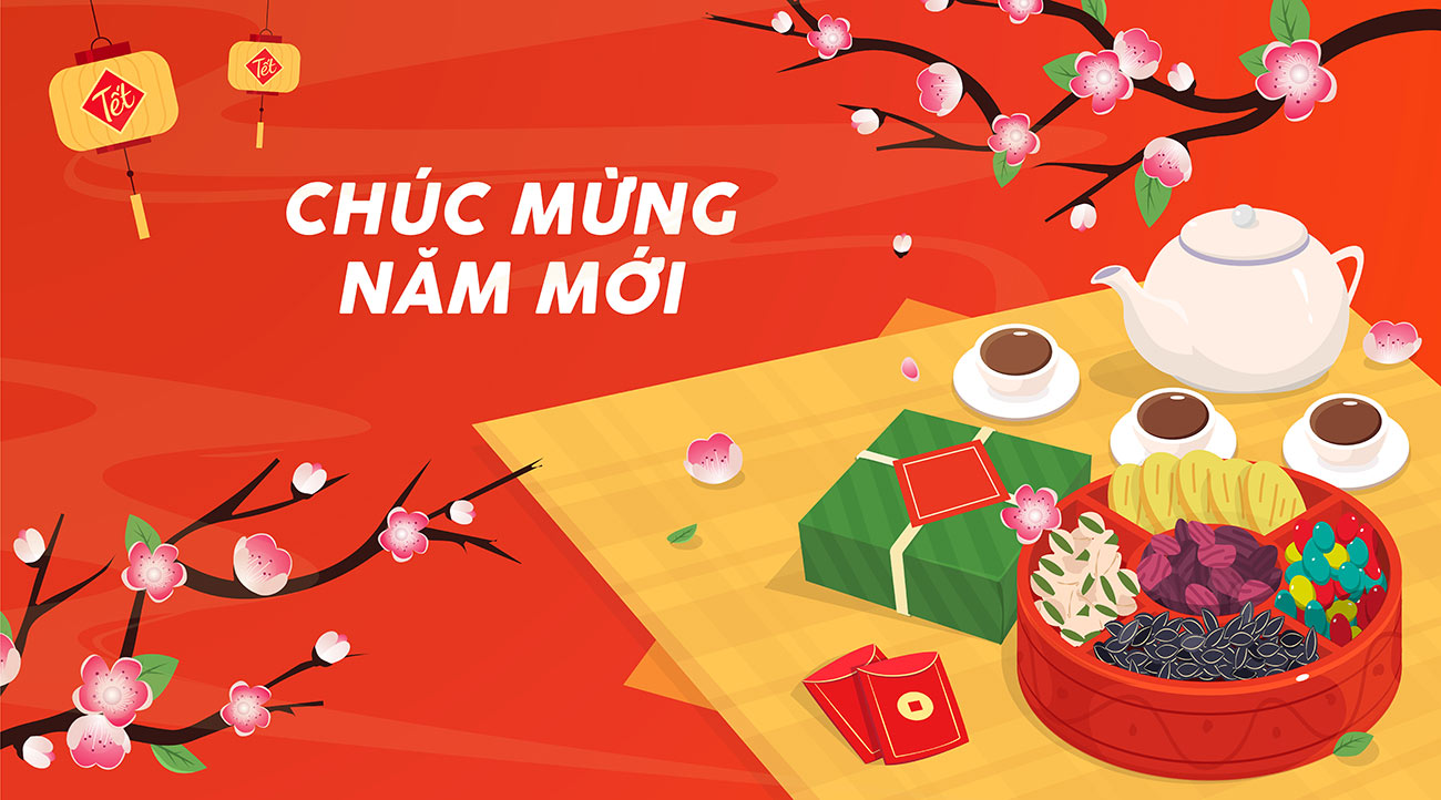 Banner chúc mừng năm mới trà và hạt khô file EPS