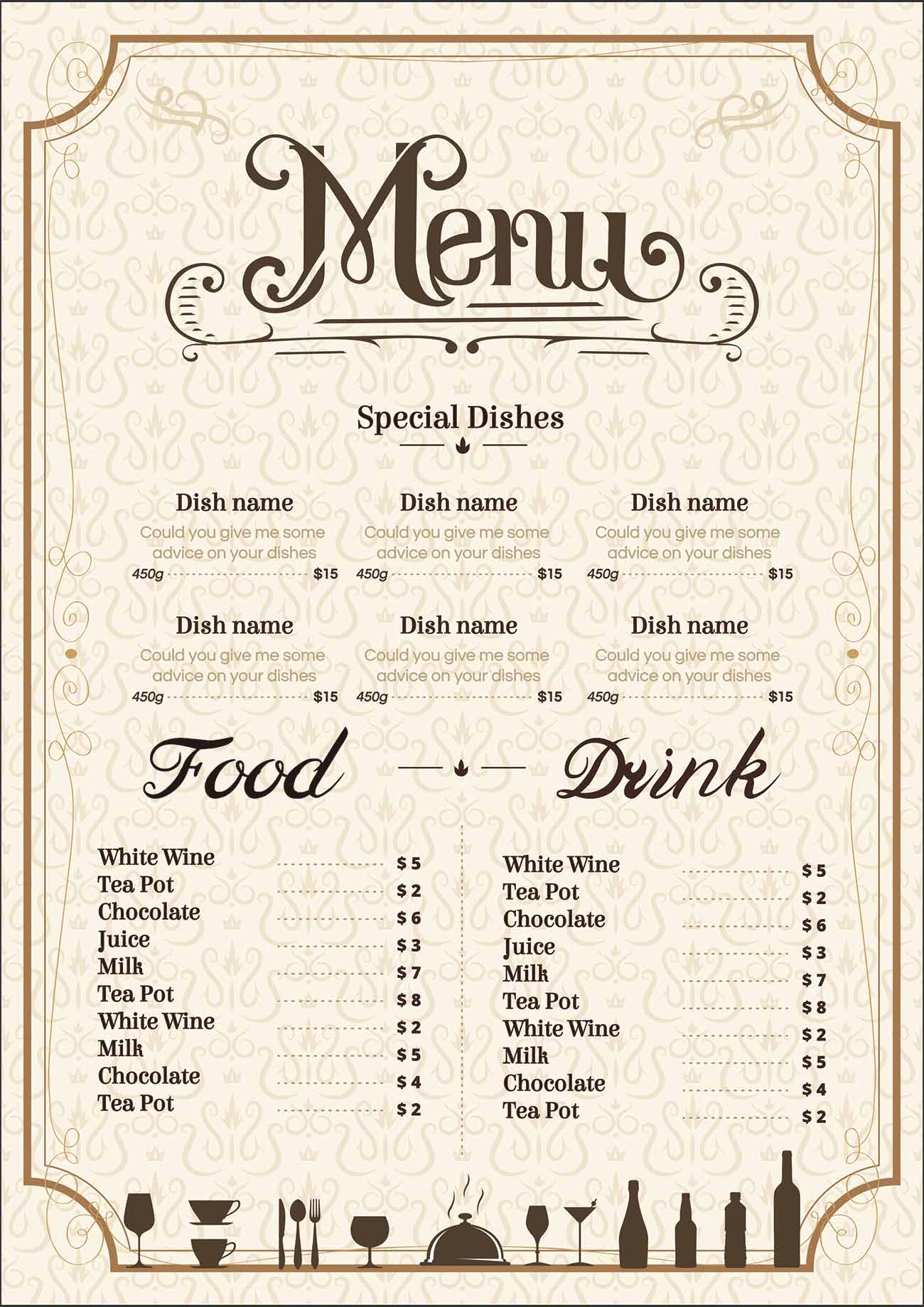 Menu quán cà phê file AI