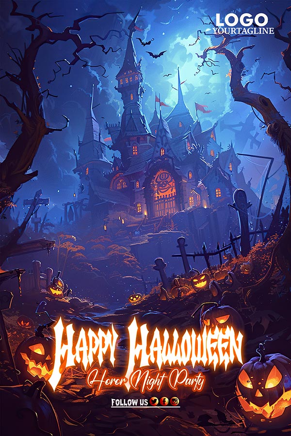 Poster lâu đài đêm hội halloween file PSD - mẫu số 169