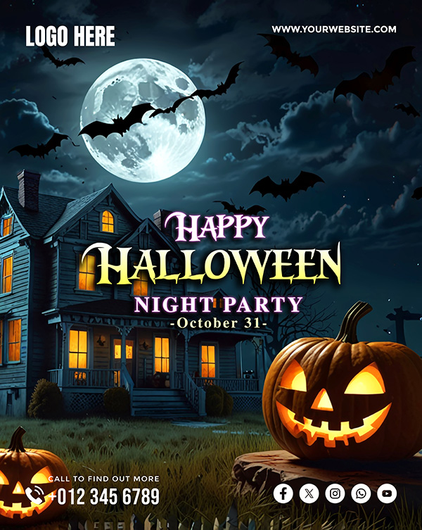 Poster lễ hội halloween kinh dị file PSD mẫu MB287