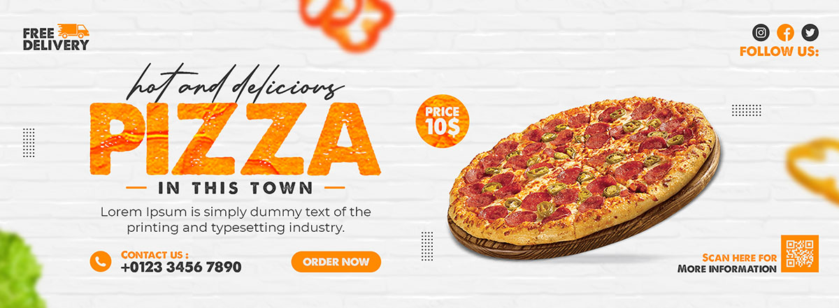 Banner quảng cáo bánh Pizza nền trắng K82 file PSD