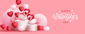 Banner valentine bóng bay và đôi thiên nga file EPS